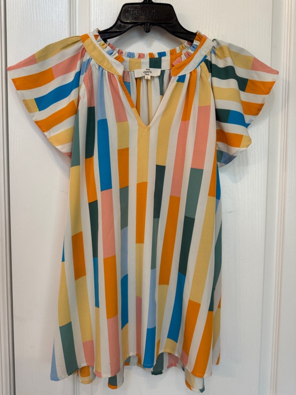 entro Multicolor Vertical Stripe Flutter Sleeve Tunic